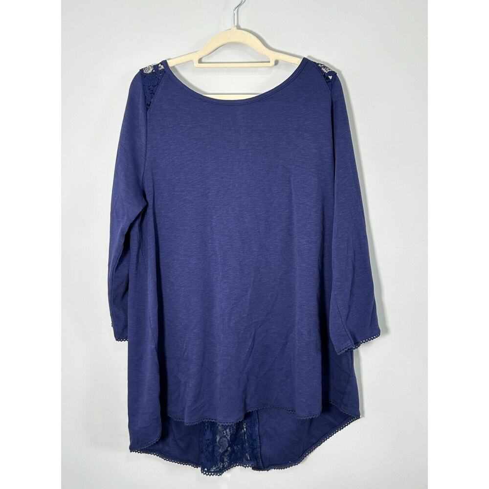 Soft Surroundings Women's Shiloh Tunic Blue Long Sleeve Back‎ Button Top Large